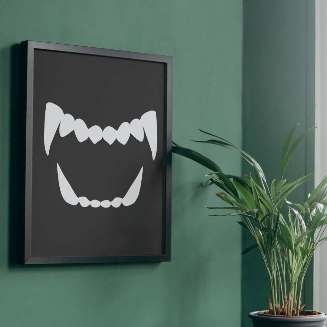 Illustrated dog teeth on a black background 