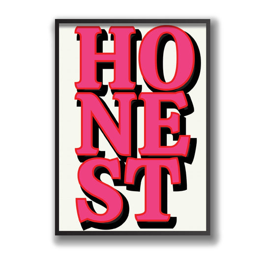 The word Honest on a off white back ground 