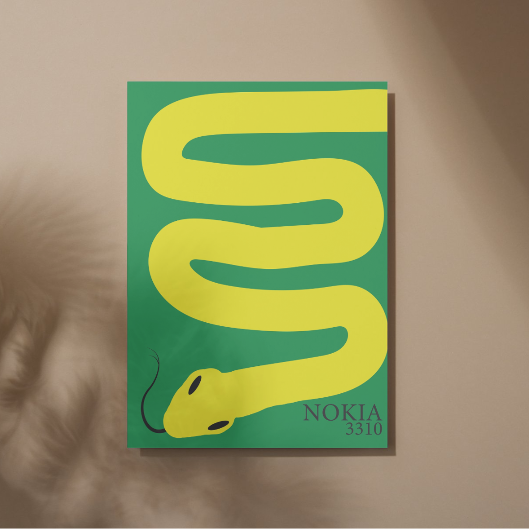 A Yellow snake with the words Nokia 3310 